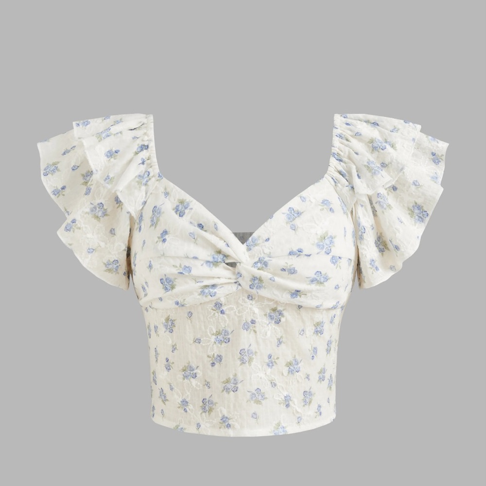 Floral Shirred Cropped Blouse- CIDER, size 10 NWT